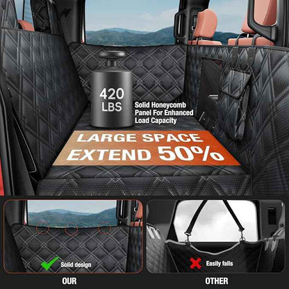 Truck Back Seat Extender for Dogs – Waterproof Full Size Pickup Pet Seat Cover with Door Protection, Hard Bottom Holds 420 lbs Dog Hammock for F150, RAM 1500 & More