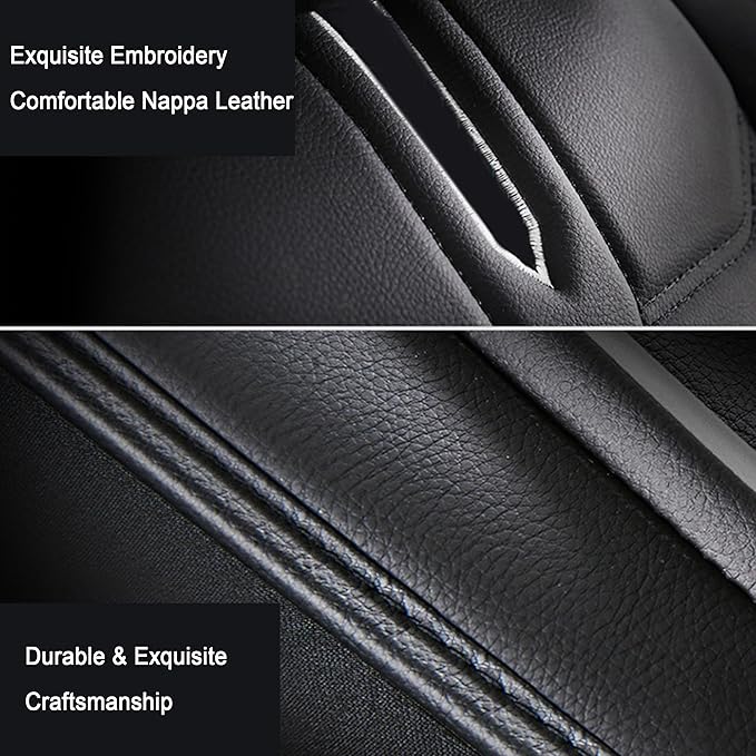 Amooca Car Seat Covers Full Set Automotive Seat Protection Fit for Most Cars SUVs Front & Back Seats Waterproof Nappa Leather Car Seat Cushion Protector Black