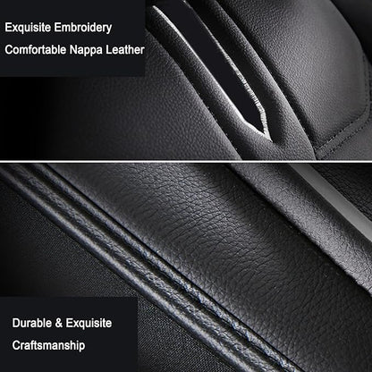 Amooca Car Seat Covers Full Set Automotive Seat Protection Fit for Most Cars SUVs Front & Back Seats Waterproof Nappa Leather Car Seat Cushion Protector Black