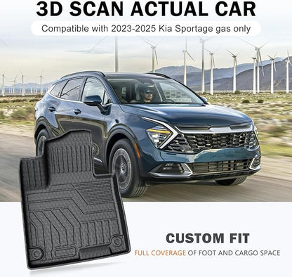 KUST Floor Mats Trunk Mat Set for Kia Sportage 2023-2025 (Not for Hybrid/EV), All Weather Cargo Mat Back Seat Protector for Sportage Accessories, TPE Rubber Raised Edge