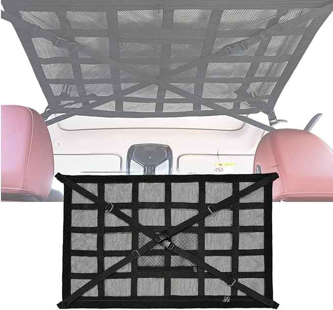 Overhead Car Organizer, Compatible with Jeep Gladiator Sport/Rubicon 2020-2025 Car Roof Storage Net Universal Car Ceiling Storage for Camping Storage Bag,Black-Small