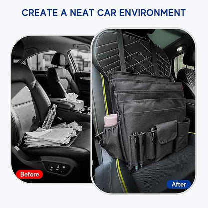YOOFAN Universal Front Seat Organizer for Car & Truck - Black 600D Oxford Fabric with Tablet Sleeve, Cup Holders & Multi-Compartment Storage | Ideal for SUV, Work Truck, Mobile Office & Travel Use