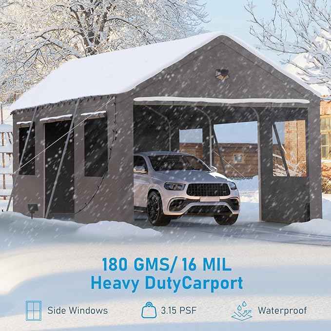 Carports Canopy Heavy Duty, Portable Garage with Sidewalls (12x20, Side Doors)
