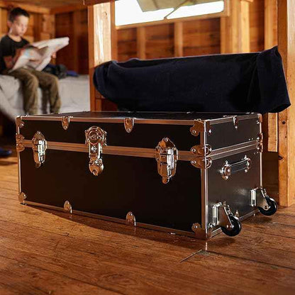 Rhino Trunk & Case Large Armor Camp Trunk with Removeable Wheels - Secure Dorm Storage Chest, Ideal Summer Camper Footlocker, Strong College Trunks - Seats 1000+ Pounds - 32"x18"x14" (Slate)