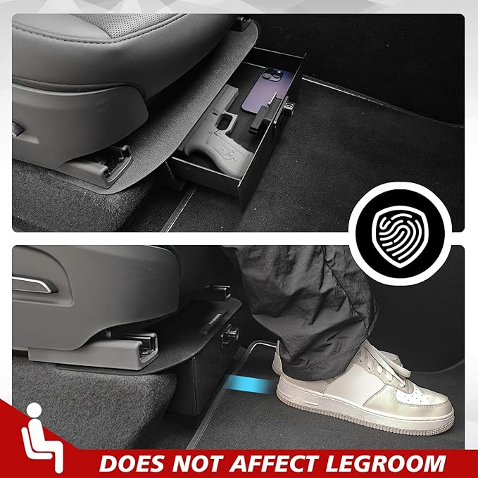 for 2026+ Tesla New Model Y Juniper Front Seat Safe Vault Patented Design Gun Safe Box Driver/Passenger Side Drawer LockBox Anti-Theft Biometric Fingerprint Lock
