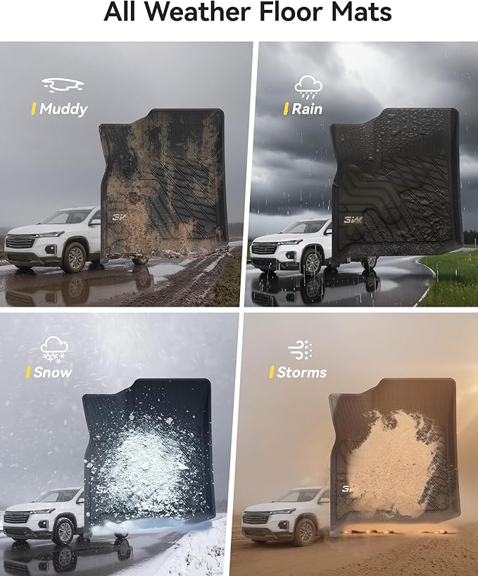 3W Floor Mats Custom Fit for Chevrolet Traverse 2018-2023, TPE All Weather Chevy Traverse Floor Liner 1st and 2nd Row Full Set Car Mats Accessories (ONLY for Bucket Seat 2-Row)
