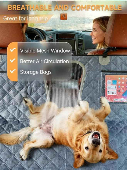 Dog Seat Cover for Back Seat Hard Bottom - 1680D Waterproof Anti-Slip Anti-Scratch Pet Hammock, Dog Covers for Cars Back seat with Mesh Window & Storage for Car SUV Truck (400 lbs)