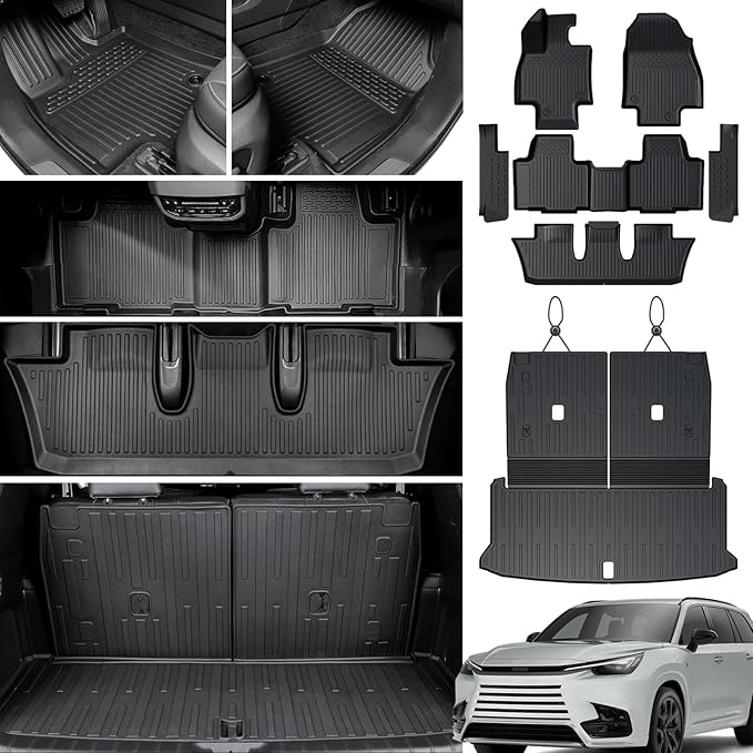 Floor Mats Cargo Mat with Backrest Mats for 2024 2025 2026 Lexus TX 350/500h/500h+, All Weather TPE Cargo Liner Door Sill Protectors Accessories for TX(Floor Mats+2-in-1 Cargo Mat)