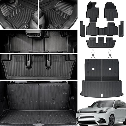 Floor Mats Cargo Mat with Backrest Mats for 2024 2025 2026 Lexus TX 350/500h/500h+, All Weather TPE Cargo Liner Door Sill Protectors Accessories for TX(Floor Mats+2-in-1 Cargo Mat)