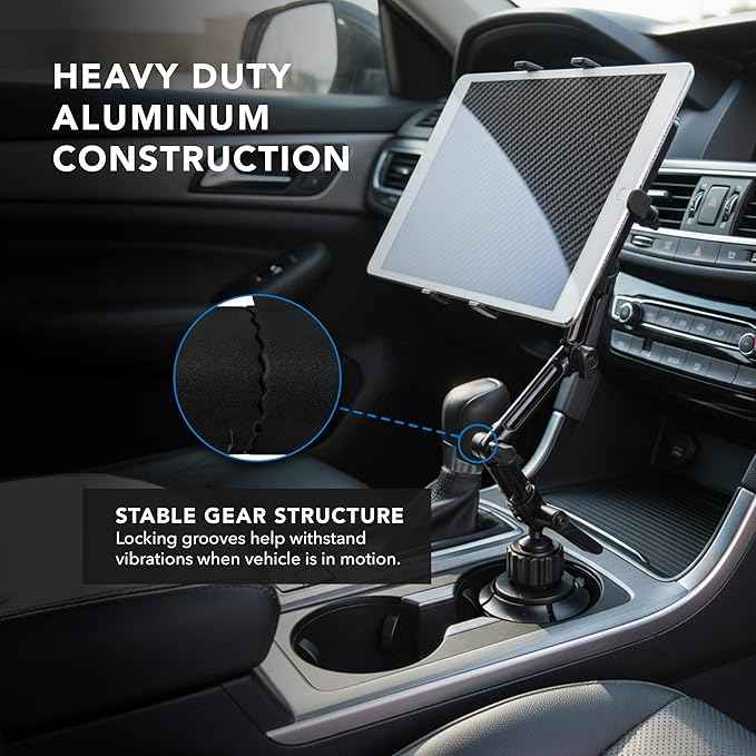 Mount-It! Premium Cup Holder Tablet Mount Fits Vehicle Cupholders 2.75"–3.5" in Diameter, Adjustable Tray for 7"–11" Tablets, Heavy-Duty Aluminum Arm, Full Motion Swivel & Secure Lock Cars Trucks SUVs