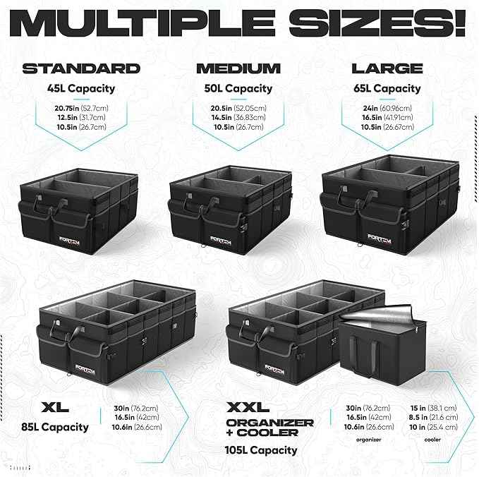 FORTEM Trunk Organizer For SUV Car Trunk Organizer, Foldable Storage, Car Accessories for Women Men, Collapsible Bag, Perfect Christmas Gifts, 600D Oxford, Non Slip Bottom, Straps, Soft Cover (85L)