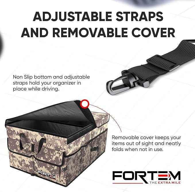 FORTEM Trunk Organizer For SUV Car Trunk Organizer, Foldable Storage, Car Accessories for Women Men, Collapsible Bag, Perfect Christmas Gifts, 600D Oxford, Non Slip Bottom, Straps, Soft Cover (65L)