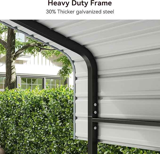 10x15FT Heavy Duty Metal Carport Canopy with Galvanized Steel Roof, Multi-Use Shelter Outdoor Garage for Car, Boat, Party,Gray