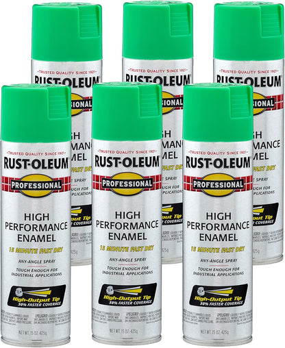 Rust-Oleum 7533838-6PK Professional High Performance Enamel Spray Paint, 15 oz, Gloss Safety Green, 6 Pack