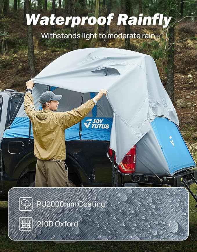 JOYTUTUS Truck Tent, Portable Truck Bed Tent with Rainfly, Truck Tent for 6.0'-6.3' with Fiberglass Pole, Waterproof PU2000mm Double Layer for 2 Person - Blue