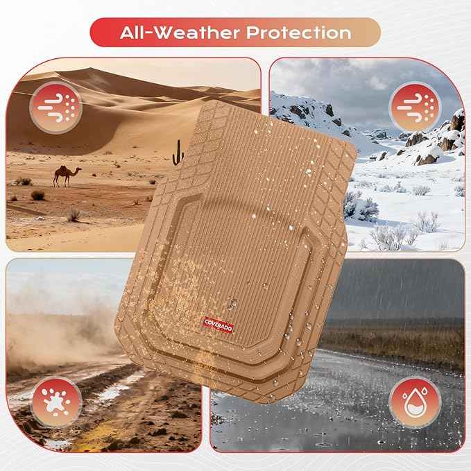 Coverado Car Floor Mats Heavy Duty, Deep Dish All-Weather Beige Mats, Universal Waterproof Trim to Fit Automotive Mats for Cars SUV Trucks, Durable Floor Liner Car Accessories, Full Sets, 3pcs