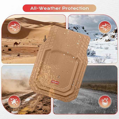 Coverado Car Floor Mats Heavy Duty, Deep Dish All-Weather Beige Mats, Universal Waterproof Trim to Fit Automotive Mats for Cars SUV Trucks, Durable Floor Liner Car Accessories, Full Sets, 3pcs