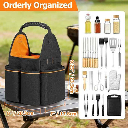 Grill Utensil Storage Bag, Portable BBQ Tool Caddy with Divider & Boards, Large Grilling Tool Box with Pockets & Handle, Outdoor Barbecue Accessories Case for Camping & Kitchen, Bag Only