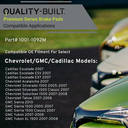 Premium Semi-Metallic Front Brake Pads (1001-1092M) Compatible with 2005-2010 Cadillac/Chevrolet/GMC (Avalanche/Escalade/Escalade ESV/Escalade EXT/Sierra/Sierra 1500/Silverado 1500)