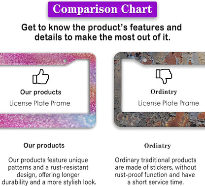 License Plate Frame Multicolor License Plate Holder Shining Rainbow Gradient Sparkle Glitter Women Aluminum Metal Car Accessory 2 Pack with Screw Covers Set