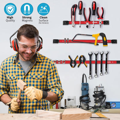 12" 18" 24" Magnetic Tool Holder Strip, Red Magnet Bar, Metal Tool Organizer Rack for Garage Organization, Easy To Install in Workshop, Mounting Screws Included