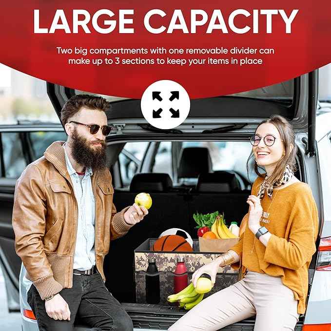 FORTEM Trunk Organizer For SUV Car Trunk Organizer, Foldable Storage, Car Accessories for Women Men, Collapsible Bag, Perfect Christmas Gifts, 600D Oxford, Non Slip Bottom, Straps, Soft Cover (50L)