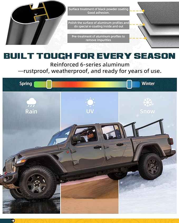 Truck Bed Rack Fit for Tacoma Gladiator Mid Size Pickups with Tonneau Cover w/T-Slot Rails, Adjustable 19"-25" Aluminum Truck Ladder Rack Fits Lumber Pipes Kayak Surfboard Bike Tent