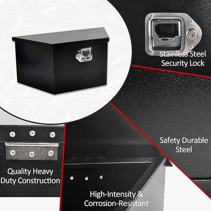 Black Steel Trailer Tongue Truck Box for Trucks Trailers RV ATV Pickup Trucks Flatbeds - 26 x 13.3 x 12 Inch