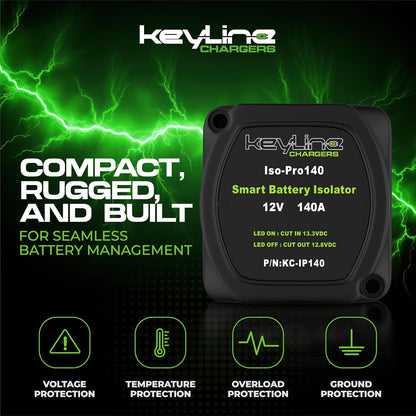 Dual Battery Isolator Kit 12V - 140 Amp Voltage Sensitive Relay (VSR) for Dual Battery Setup - Automatic Disconnect Switch for Car, Truck, RV, UTV, ATV, Marine
