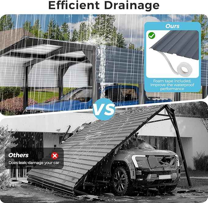 12×20 FT Heavy Duty Carport, 2100 lbs Snow Load & Leak-Resistant Roof, Galvanized Steel Frame Carports, Easy Assembly Portable Car Garage for Trucks, Boats, Tractors, Black