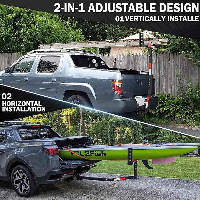 Truck Bed Extender Hitch Mount, 2 in 1 Design Foldable Kayak Hitch Extender, 800 lbs Load Capacity Tailgate Hitch Extendsion for Pickup Trucks & SUVs for Kayak Ladder, Canoe, Pipes, Lumber Rack