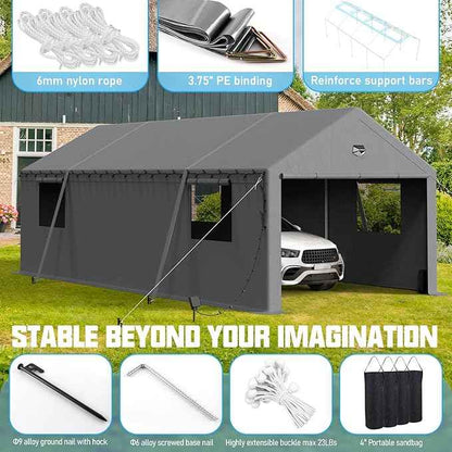 Carports Canopy Heavy Duty, Portable Garage with Sidewalls (13x25, Grey)