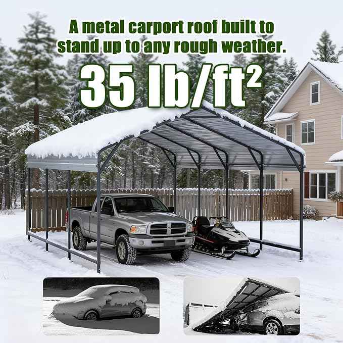 Metal Carport Heavy Duty 10x15ft Outdoor Galvanized Steel Car Port, Vehicle Canopy Garage Shade, Multi-Use Shelter for Car, Boat, Tractors & Outdoor Storage