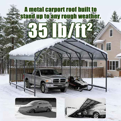 Metal Carport 13x26 ft Heavy Duty Car Port Outdoor Canopy Steel Roof All-Weather Multi-Use Garage Shelter for SUV, Boat, Tractors and Pickup Trucks