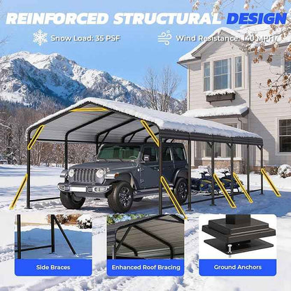 EROMMY13' x 26' Heavy Duty Metal Carport with Galvanized Steel Roof & Base for All-Weather Protection, Outdoor Carport Garage, Versatile for Car, Boat, Tractor, and Party Use, Dark Gray