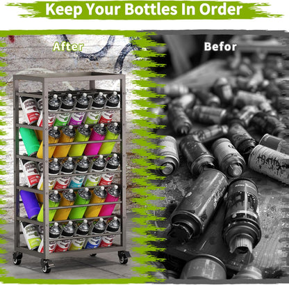 yeshine 50 Can Spray Paint Storage Rack, Metal Aerosol Storage Cart, Rolling Spray Bottle or Lube Holder, Aerosol Can Holder Rack, Paint Bottle Organizer for Garage And Craft Workroom