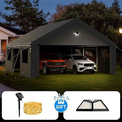 Carports Canopy Heavy Duty, Portable Garage with Sidewalls (20x20, Side Doors)