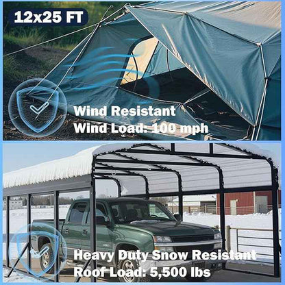 13X26 FT Metal Carport, Heavy Duty Cart Ports with Reinforced Galvanized Carports, Outdoor Weather Resistant Carport Canopy, Upgrade Car Port for Boats, Cars, Trucks, and Tractors