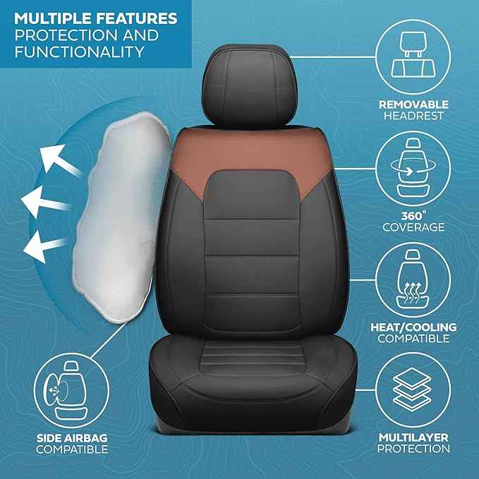 Deluxe Edition Napa Leather Seat Covers for Cars, Trucks, & SUV – 2 Brown & Black Car Seat Covers for Front Seats - Universal Fit Truck & Car Accessories Interior Protector for Most Vehicles