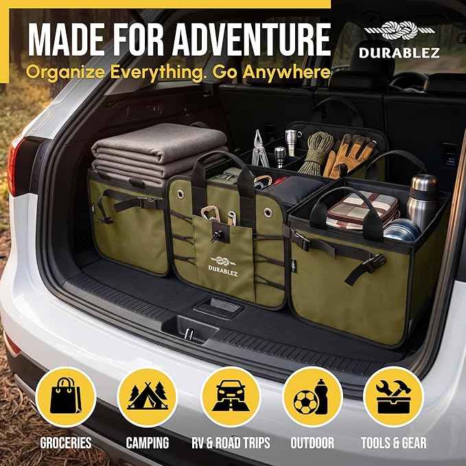 4-Section Extra Large Trunk Organizer – Heavy Duty 1680D, Collapsible & Foldable Cargo Organizer, Modular Multi-Shape Storage System for SUVs, Trucks, Vans – Green
