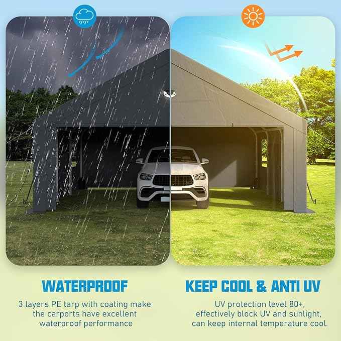 Carports Canopy Heavy Duty, Portable Garage with Sidewalls (20x20, Grey)