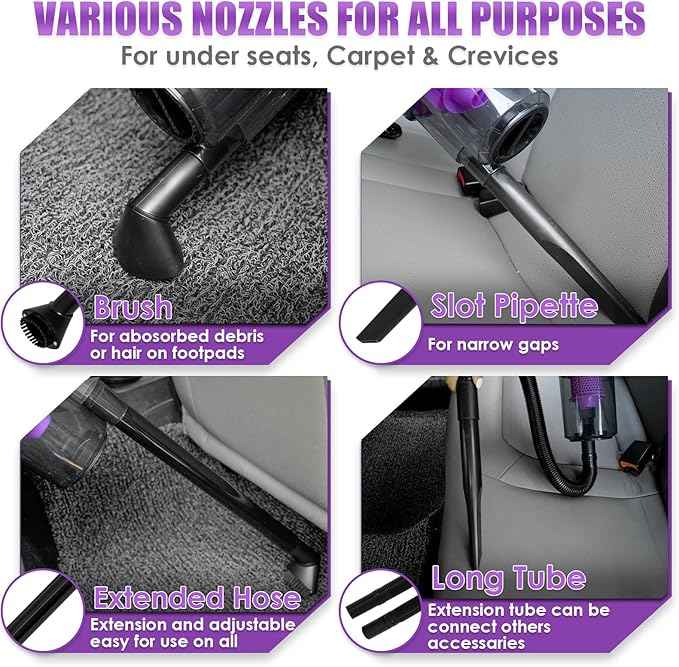 Viewsun 17PCS Car Cleaning Kit, Purple Car Interior Detailing Kit with High Power Handheld Vacuum, Detailing Brush Set, Windshield Cleaner, Cleaning Gel, Complete Auto Accessories for Women Gift