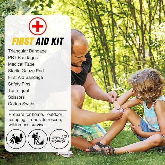Nilight Car Emergency Kit with Jumper Cable Air Compressor Tire Repair Essential Tools First Aid Alligator Connector Electrical Kit for Travel Camping Outdoor Cars Truck SUV RV