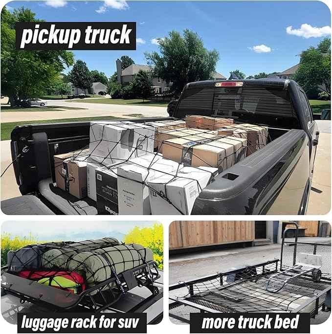 Highly Elastic Cargo Net for Pickup Truck Bed-4' x 6' Stretches to 8' x 12',5mm Small Mesh Latex Bungee Net Cargo Netting- Truck Bed Net Suitable for Daily Light Loads of Trucks