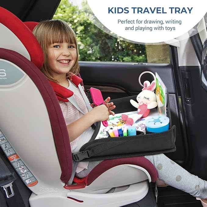 COOLBEBE Kids Travel Tray for Toddler Car Seat, Travel Tray for Airplane, Toddler Car Seat Lap Tray, Carseat Table Tray for Kids Travel Activities (Black -2PCS)