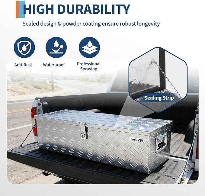 Garvee 39 Inch Aluminum Truck Bed Tool Box - Heavy Duty Diamond Plate Tool Chest with Lock and Keys | Storage Organizer for Pickup Trucks, RV, Trailers | Side Handles, 39 x 13 x 10 Inches, Silver