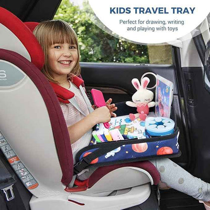 COOLBEBE Kids Travel Tray for Toddler Car Seat, Travel Tray for Airplane, Toddler Car Seat Lap Tray, Carseat Table Tray for Kids Travel Activities (Blue Space)