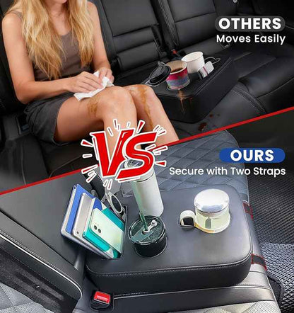 Upgraded Car Cup Holder with Dual Secure Straps, Back Seat Cup Holder for Car, PU Leather Truck Cup Holder, Boat Tray Organizer for Trucks, Minivans, SUVs, RVs, Holds Coffee, Snacks, Cell Phone