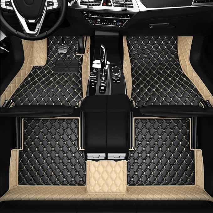 Customized Personalized car Floor MATS Luxury Full-Body car Floor mats are Suitable for 99% of Vehicle Models (Pickup Trucks/SUVs/sedans) and Offer Personalized Text Customization (Rice-Black)