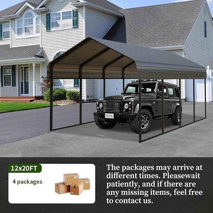 12x20 FT Heavy Duty Metal Carport with Galvanized Steel Roof & Frame - All-Weather Portable Garage Shelter for 1 Car, Safe Boat Cover & Yard Protection